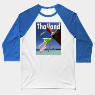 Thailand beach scene of a long tail boat on idyllic shores, typography. Baseball T-Shirt